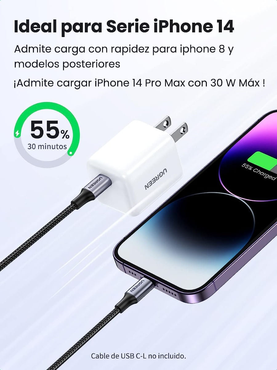 Cargador UGreen Nexode USB-C PD 30W Blanco
