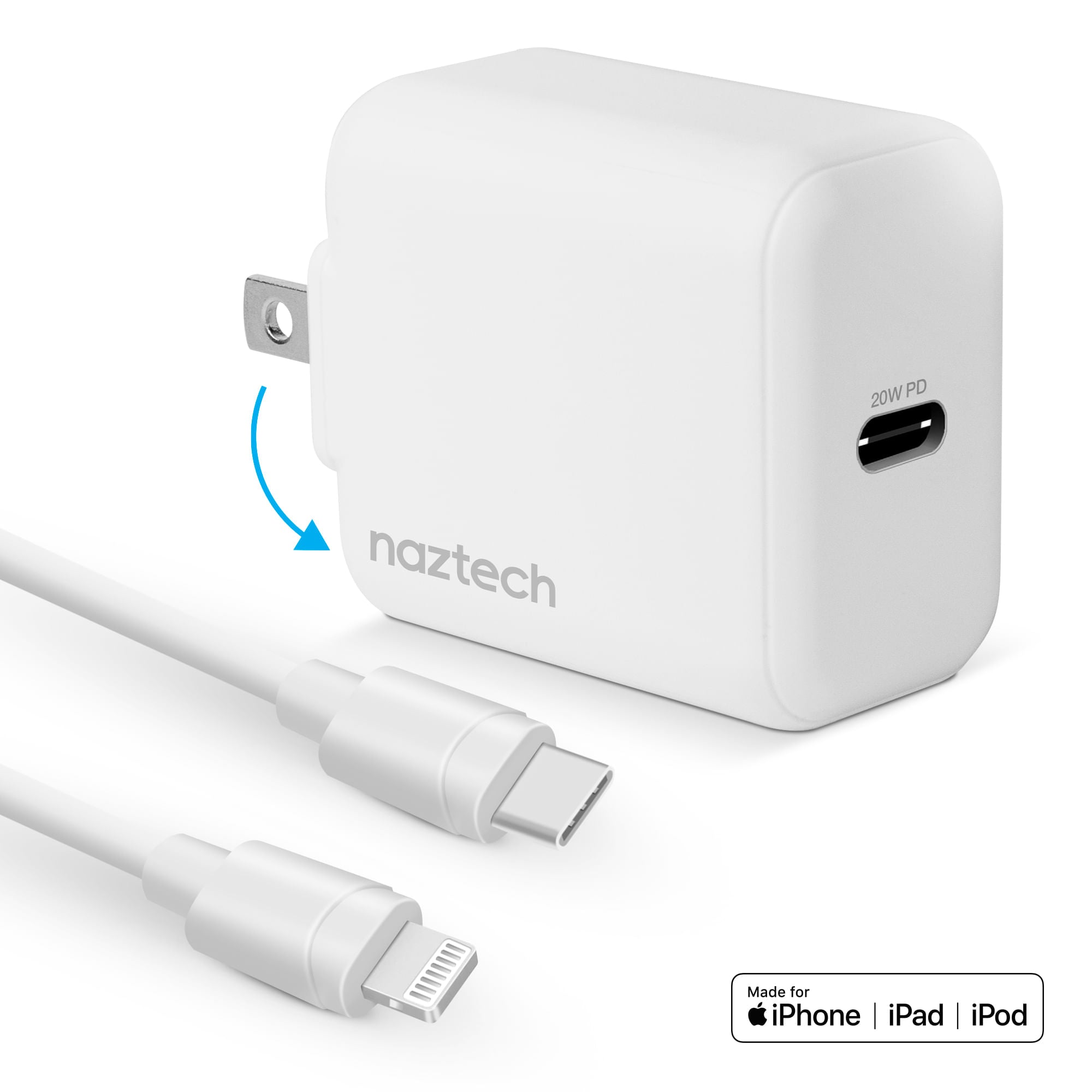 Cargador de Pared PD más Cable Lightning a USB-C - Naztech