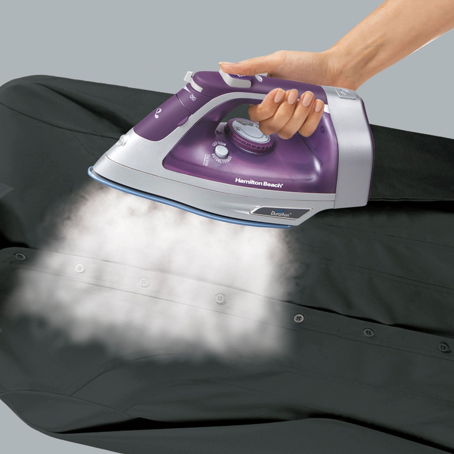 Hamilton Beach Plancha de vapor con cable retráctil 19803R Morado/Blanco