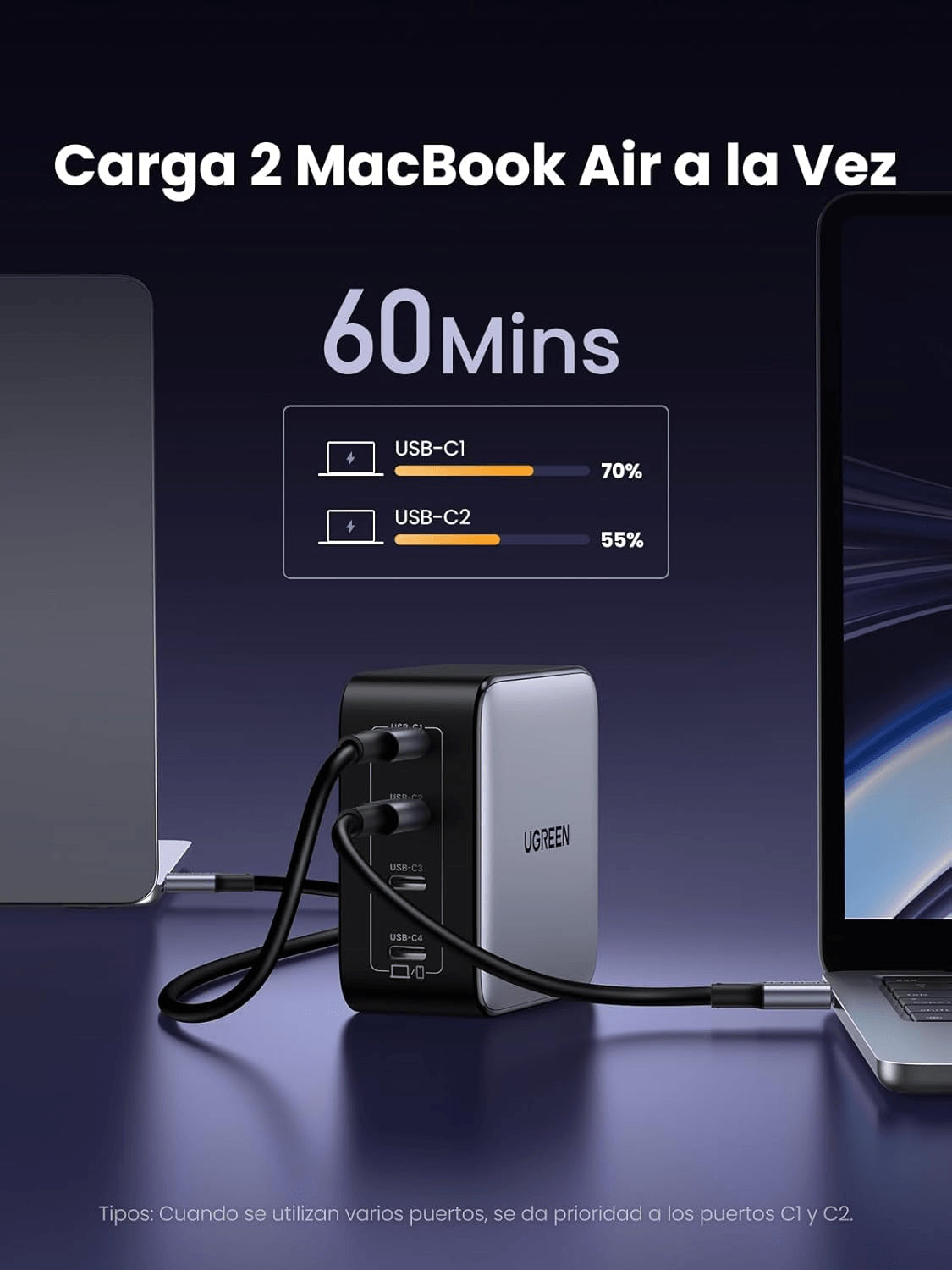 Cargador Rápido Ugreen Nexode 100W GaN (CD226) Gris