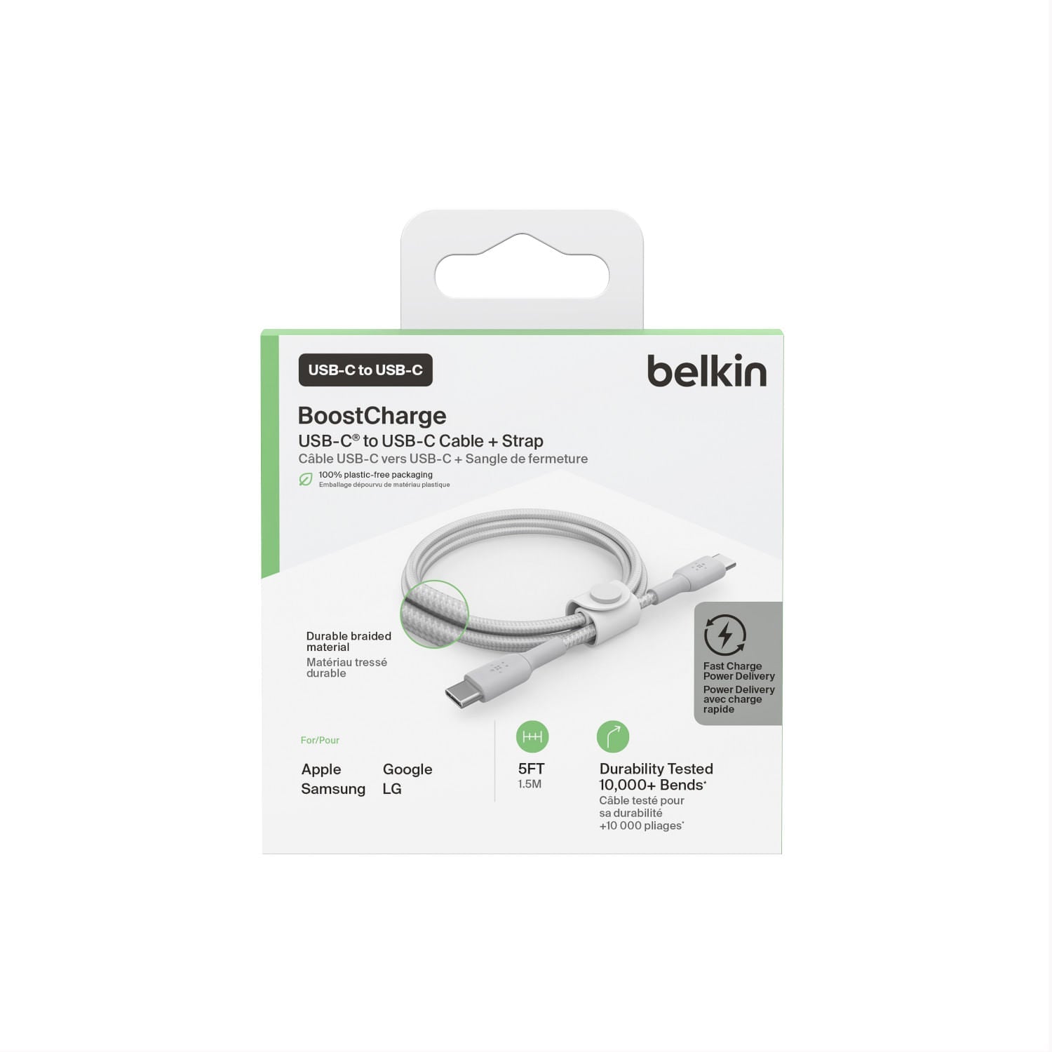 Cable Braided Belkin USB C a USB C Blanco