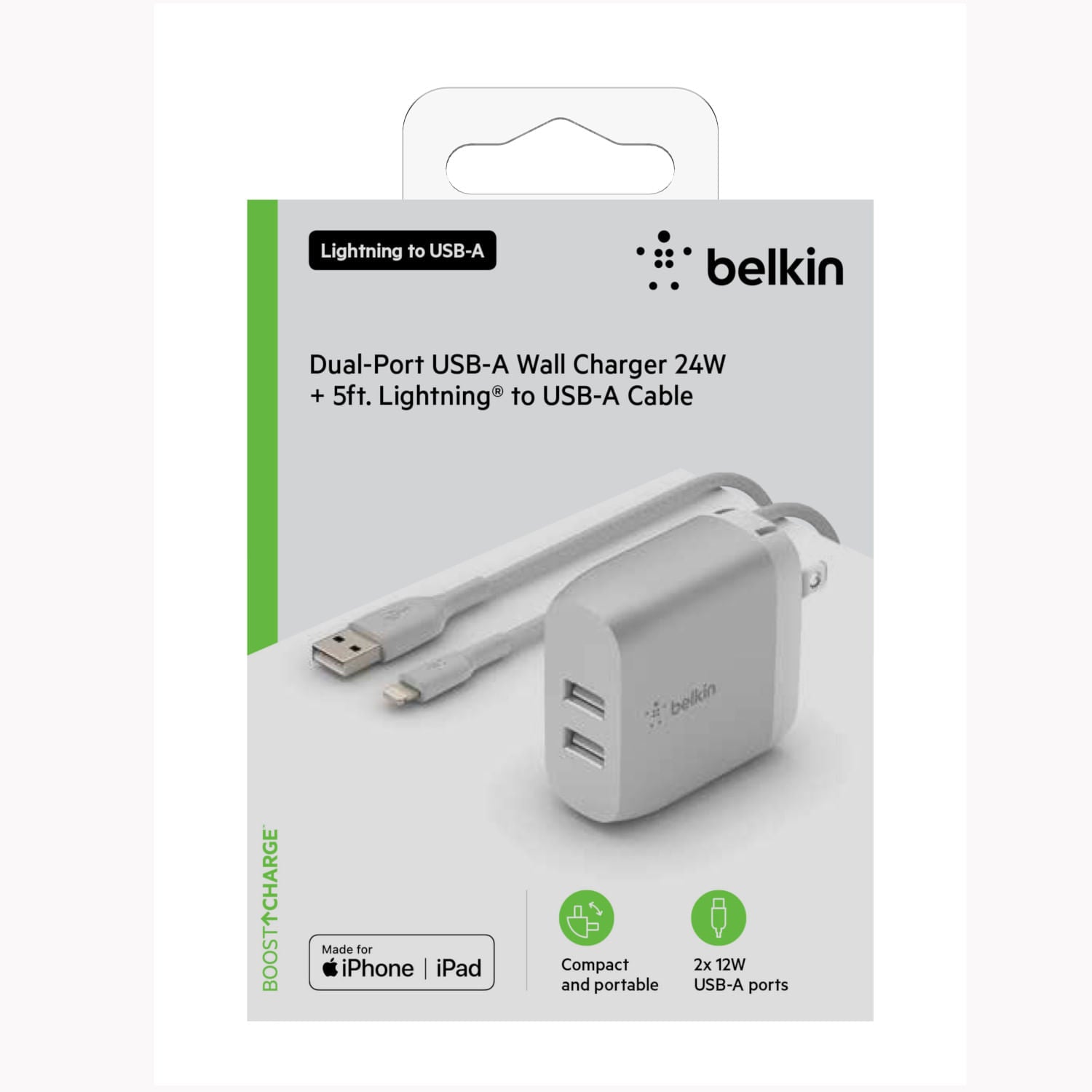 Cargador De Pared 2 Puertos Lightnig - USB A Belkin Blanco