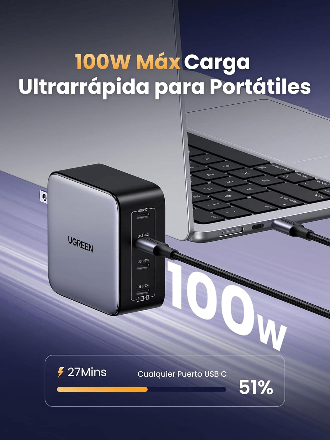 Cargador Rápido Ugreen Nexode 100W GaN (CD226) Gris
