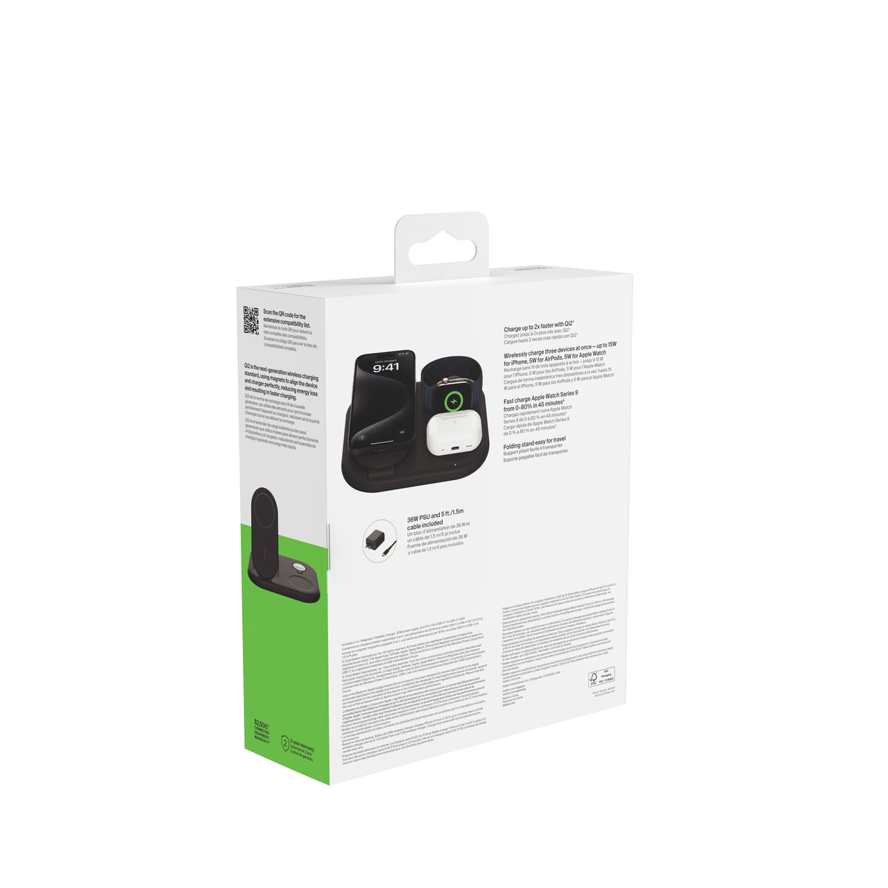 Cargador Inalámbrico Magnético 3 en 1 con Qi2 de 15 W Belkin